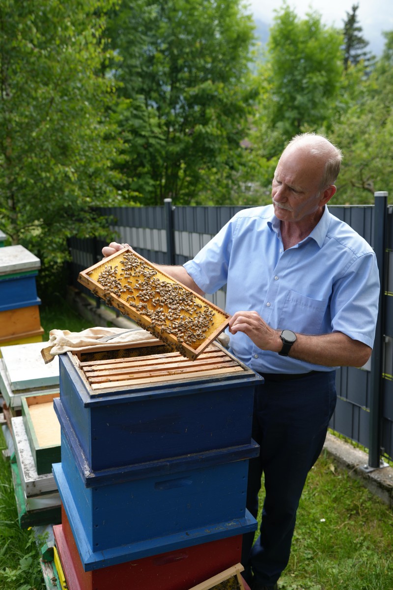 Hansjoerg Aschbacher bei der Honigernte cNPHT Wernisch